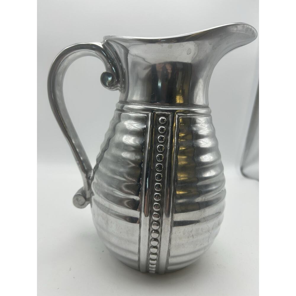 Vintage Wilton Armetale Flutes and Pearls Water Pitcher 9" RWP Pewter-Style